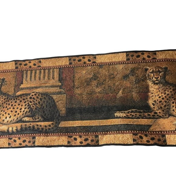 Vintage Elegant Cheetah Tapestry Table Runner Tassels Animal Print African - Picture 2 of 6